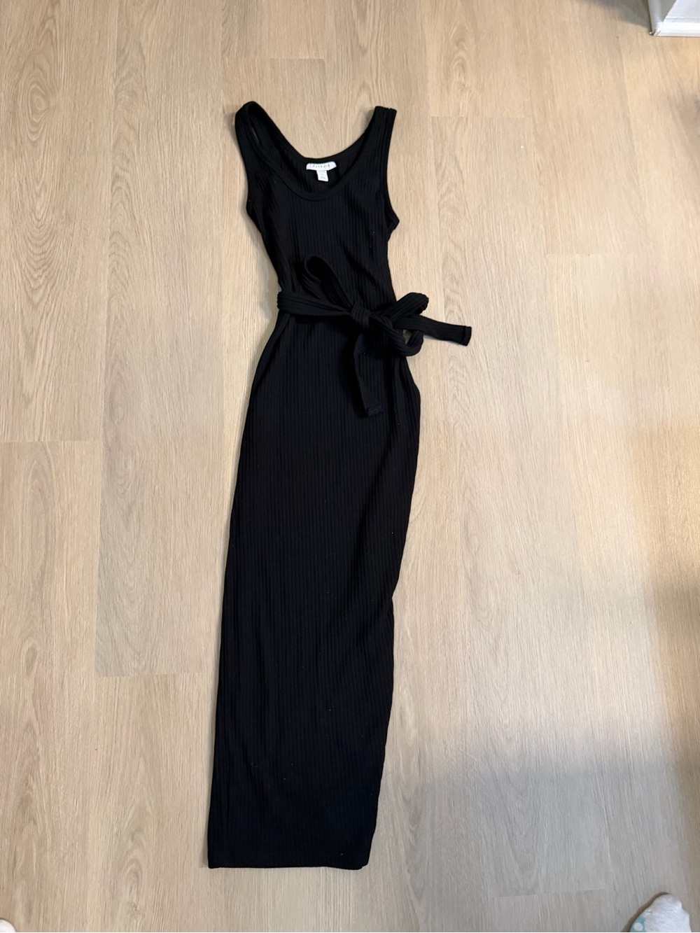 Topshop Black Ribbed Sleeveless Maxi Dress with Self-Tie Waist